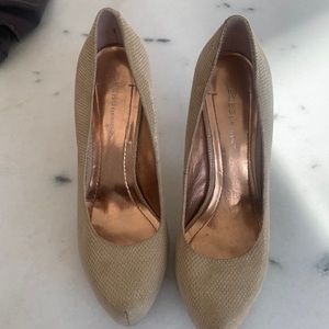 Camel snake skin platform pumps , limited wear 8.5